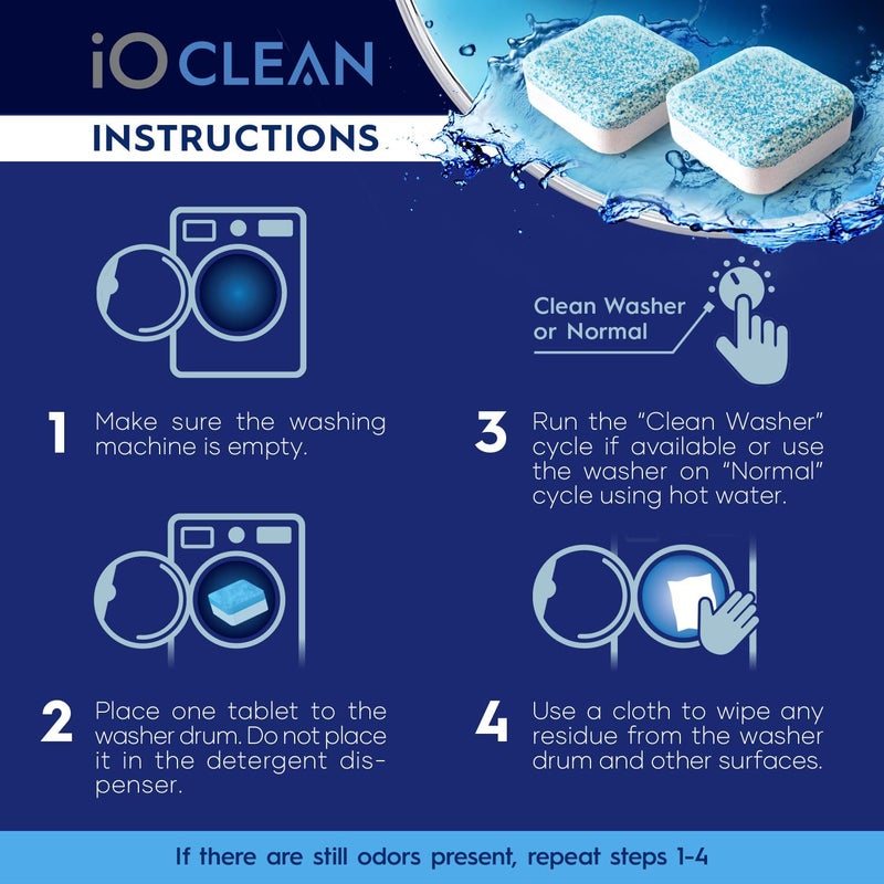 iO CLEAN Washing Machine Cleaner Descaler Tablets, 24 Count (1 Year Supply) – Deep Clean Washer Cleaner Tablets for HE Front Load & Top Load – Unscented Washing Machine Descaler for Odor Control - Image 4